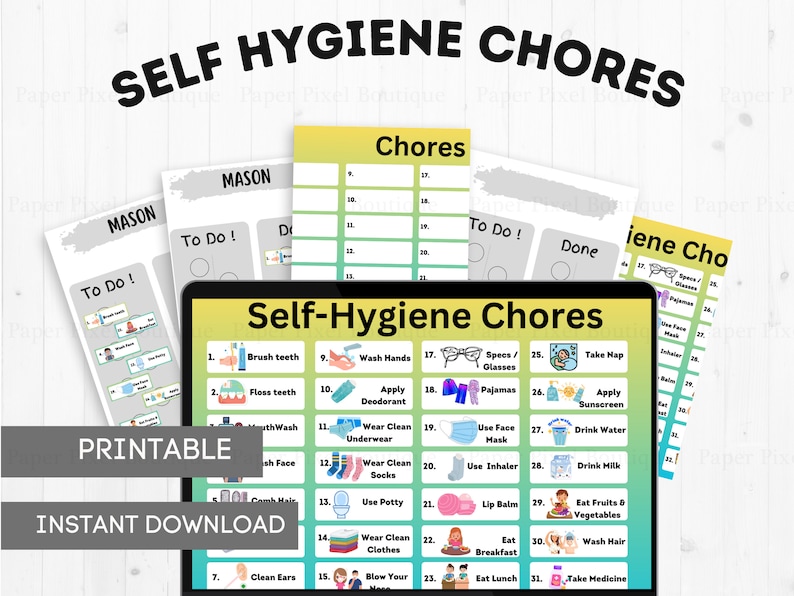 Self Hygiene Chores, Printable Personal Hygiene Chart Checklist for ...