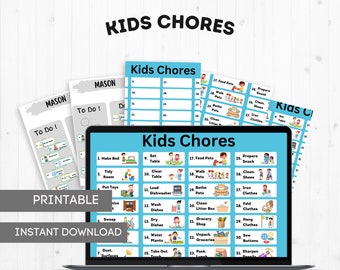 Download chores, Kids household chores, track daily chores,Printable Responsibility Chart, Chore Tracking Sheet, ToDo sheet for fridge