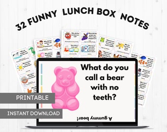 Funny Lunch Box Jokes for Kids: 32 Printable Cards (Digital Download)