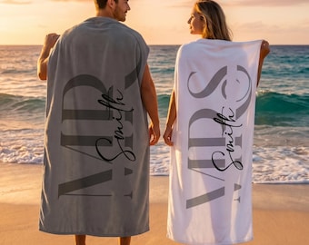 Custom Couple Towel,Personalized Mr. and Mrs. Beach Towel, His and Hers Newlywed Gift, Just Married Bride Gift, Wedding Gift, Honeymoon Gift