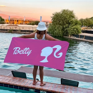 Personalized Pink Beach Towel, Custom Name Bath & Pool Towel
