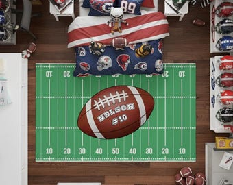 Personalized Football Rug, American Football Boy Room Decor, Custom Name Number Soft Rug, Christmas Gift For Son/Grandson, Newborn Gift