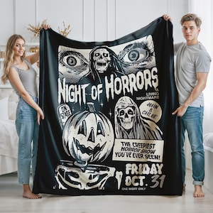 Retro Horror Movie Blanket, Halloween Scary Throw,Spooky Poster Blanket, Creepy Cozy Home Decor, Vintage Horror Gift,Halloween Throw Blanket