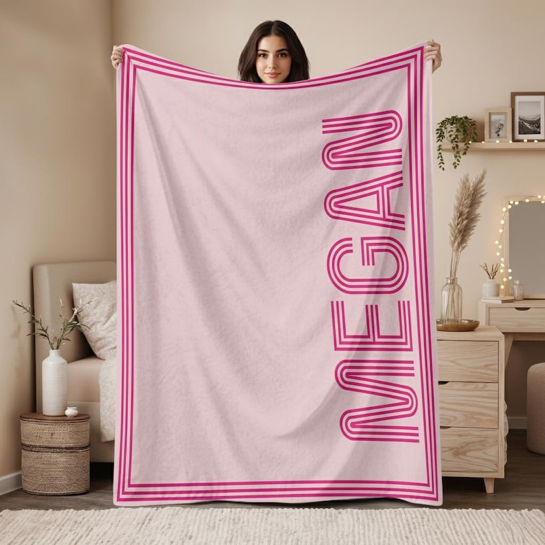 Custom Name Blanket, Personalized Retro Throw Blanket, Customized Blankets For Children's Birthdays/Holidays, Baby Name Plush Blanket bild 10
