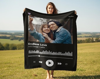 Personalized Love Song Throw Blanket, Custom Playlist Photo Blanket, Fleece Minky or Sherpa Blanket for Couples, Valentine's Day Gift