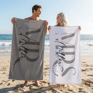 Custom Couple Towel,Personalized Mr. and Mrs. Beach Towel, His and Hers Newlywed Gift, Just Married Bride Gift, Wedding Gift, Honeymoon Gift