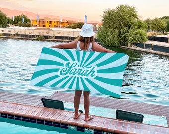 Custom Retro 70s Beach Towel, Personalized Bachelorette Gift