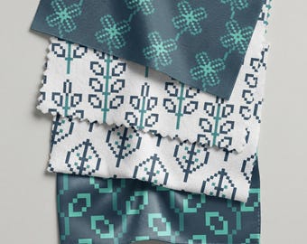 Floral Pixel Art Fabric By Yard, Leaf and Botanical Pattern, Retro Aesthetic Fabric, Nature-Inspired Textile for Sewing & Crafts