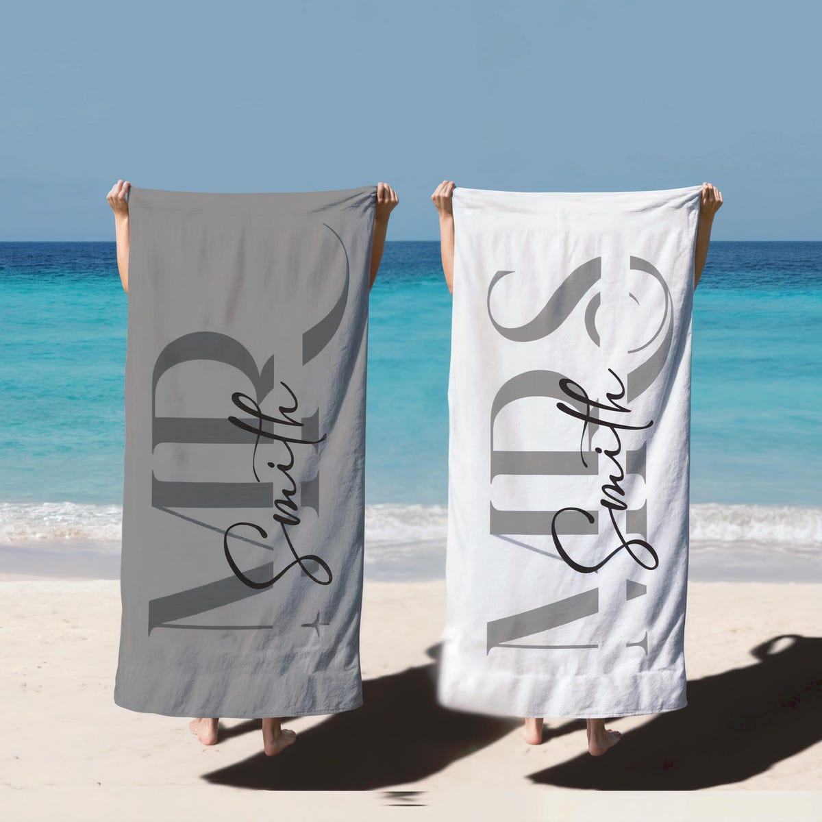 Custom Couple Towel,Personalized Mr. and Mrs. Beach Towel, His and Hers Newlywed Gift, Just Married Bride Gift, Wedding Gift,Honeymoon Gift