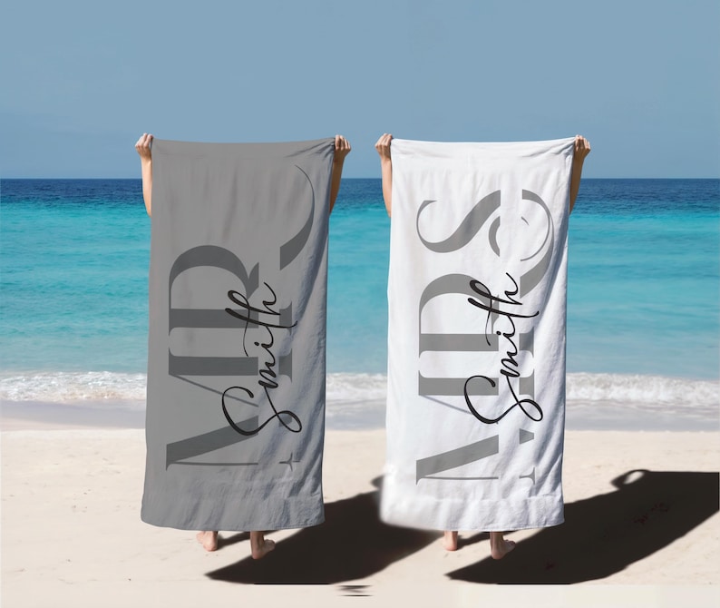 Custom Couple Towel,Personalized Mr. and Mrs. Beach Towel, His and Hers Newlywed Gift, Just Married Bride Gift, Wedding Gift,Honeymoon Gift