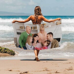 Custom Photo Beach Towel, Personalized Family Couple Friend Bath Towel Pool Towel, Bride Anniversary Birthday Beach Towel, Vacation Gift