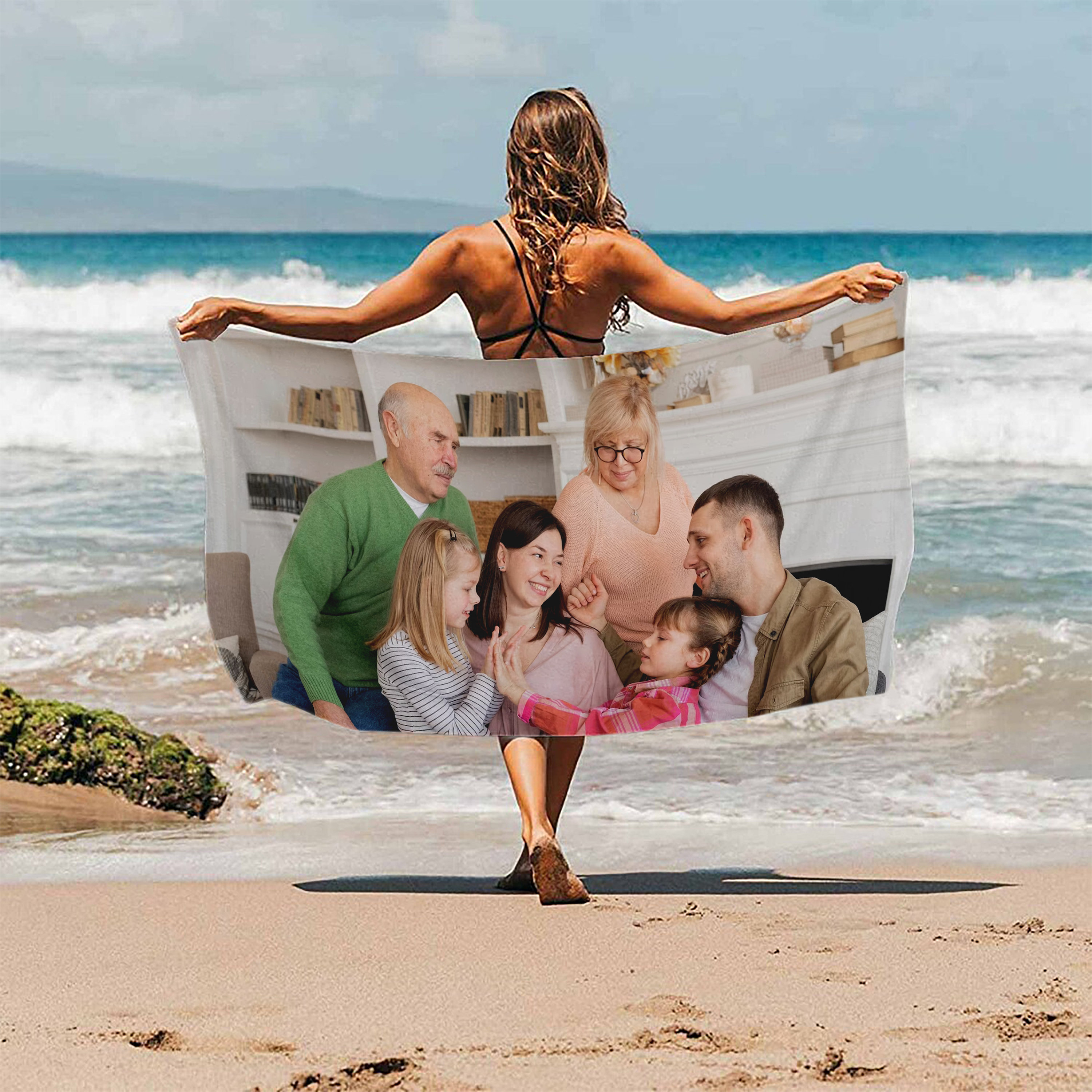 Custom Photo Beach Towel, Personalized Family Couple Friend Bath Towel Pool Towel, Bride Anniversary Birthday Beach Towel, Vacation Gift