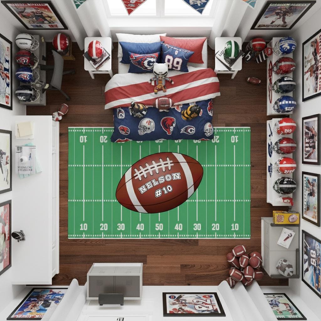 Personalized Football Rug, American Football Boy Room Decor, Custom ...