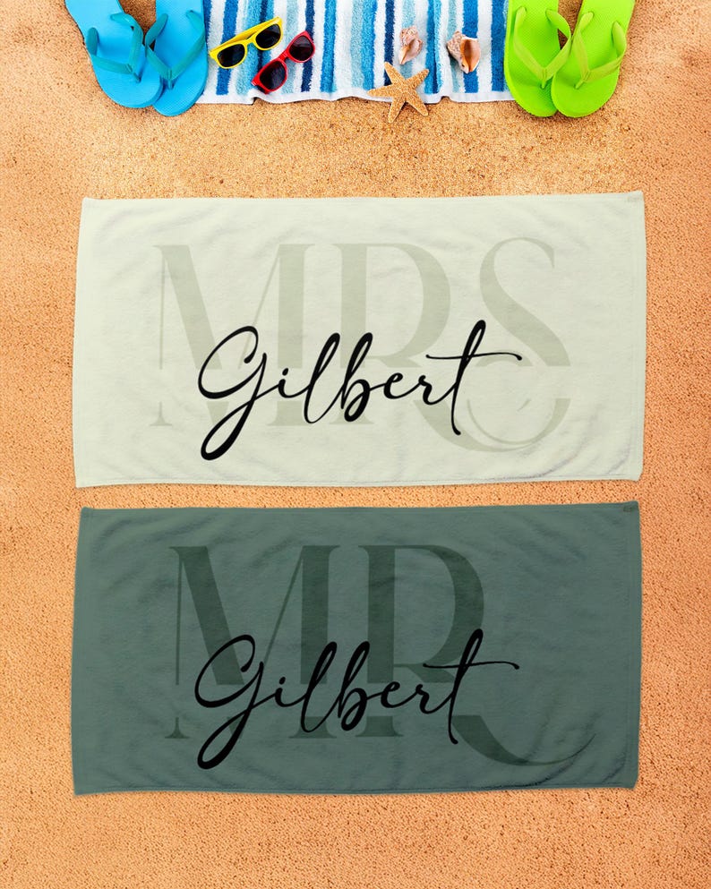 Custom Couple Towel,Personalized Mr. and Mrs. Beach Towel, His and Hers Newlywed Gift, Just Married Bride Gift, Wedding Gift,Honeymoon Gift