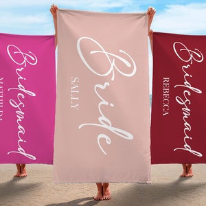 Custom Bride/Bridesmaid Beach Towel, Bridesmaid Gift, Personalized Name Wedding Gift, Bachelorette Bride Towel, Customize Vacation Gift