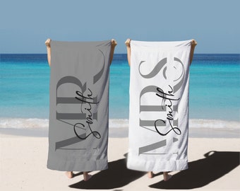 Custom Couple Towel,Personalized Mr. and Mrs. Beach Towel, His and Hers Newlywed Gift, Just Married Bride Gift, Wedding Gift,Honeymoon Gift