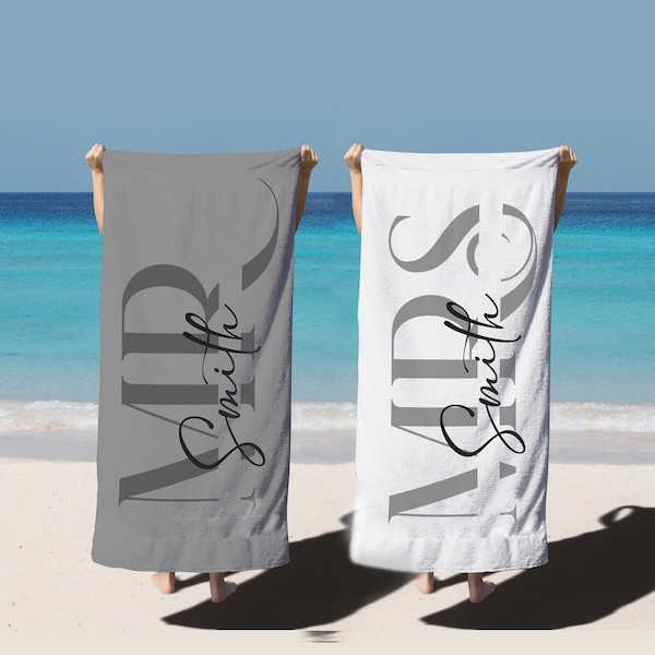 Custom Couple Towel,Personalized Mr. and Mrs. Beach Towel, His and Hers Newlywed Gift, Just Married Bride Gift, Wedding Gift,Honeymoon Gift