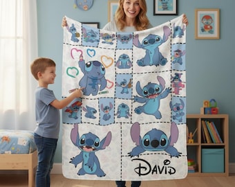 Custom Lilo & Stitch Blanket, Personalized Cartoon Throw