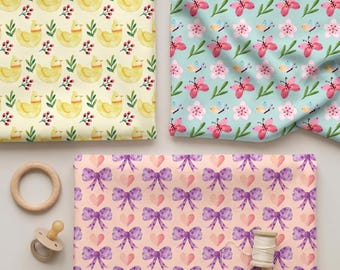 Bows, Floral & Butterfly Fabric by Yard, Cute Aesthetic Fabric for Sewing, Cottage Style Baby-Inspired, Pastel Print Fabric