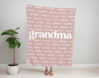 Custom grandma blanket, personalized family name blanket, minky keepsake throw, grandparent gift, Christmas blanket, Thanksgiving blanket