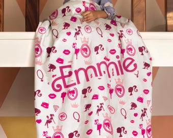 Personalized Pink Blanket – Custom Name Throw, Girls Bedroom Decor