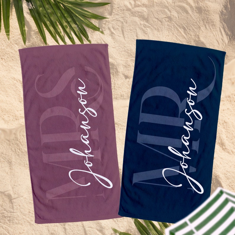 Custom Couple Towel,Personalized Mr. and Mrs. Beach Towel, His and Hers Newlywed Gift, Just Married Bride Gift, Wedding Gift,Honeymoon Gift