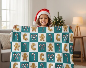 Personalized Christmas Blanket, Initial Letter, Plush Fleece Throw