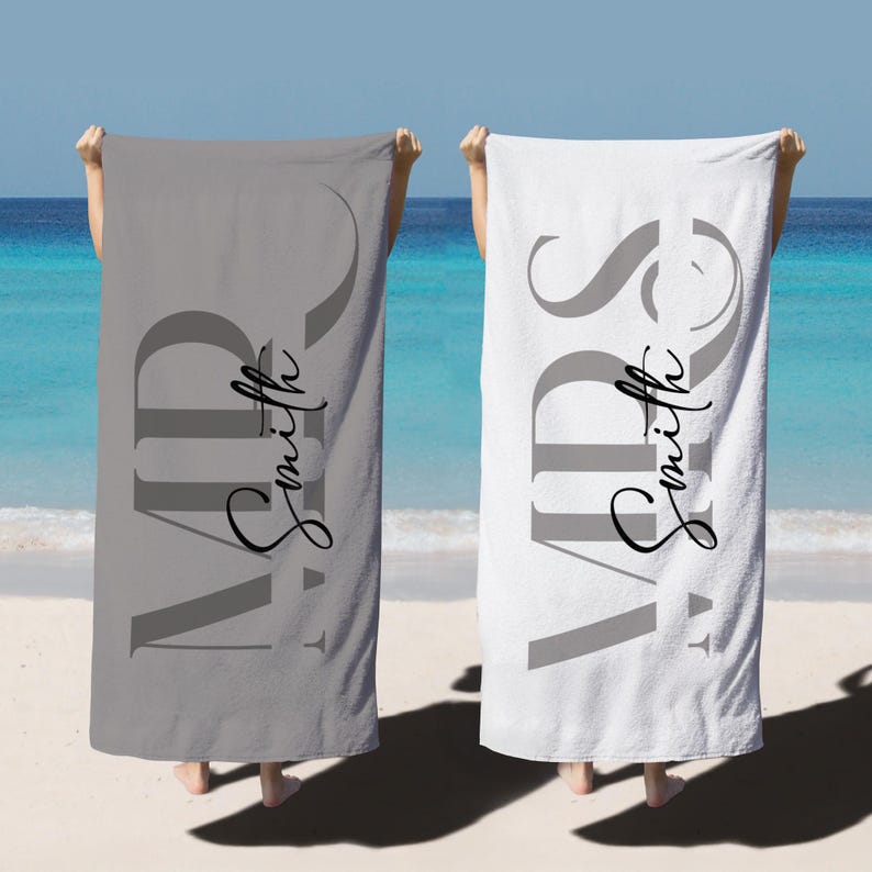 Custom Couple Towel,Personalized Mr. and Mrs. Beach Towel, His and Hers Newlywed Gift, Just Married Bride Gift, Wedding Gift,Honeymoon Gift