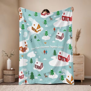Personalized Christmas Blanket, Christmas Village Holiday Throw, Christmas Town Blanket, Gift for Family, Friends, Kids, Custom Name Blanket