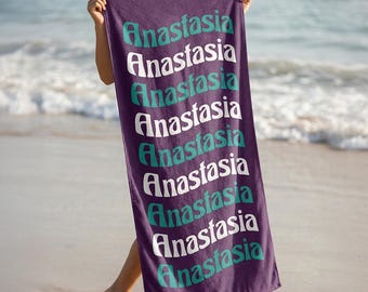 Custom Name Retro Beach Towels, Baby Girl Beach Towels, Valentine's Day Gift, Personalized Beach Towels for Groups, Girls Trips Essential
