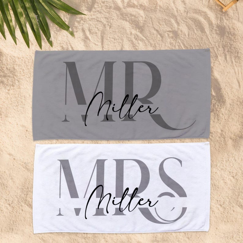 Custom Couple Towel,Personalized Mr. and Mrs. Beach Towel, His and Hers Newlywed Gift, Just Married Bride Gift, Wedding Gift,Honeymoon Gift
