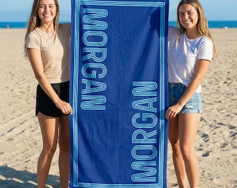 Custom Name Beach Towels, Personalized Monogrammed Retro Towels, Customized Beach Towels For Birthdays/Holidays, Bridesmaid Towel