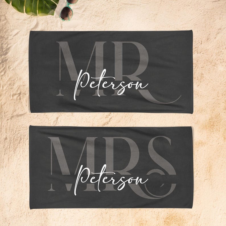 Custom Couple Towel,Personalized Mr. and Mrs. Beach Towel, His and Hers Newlywed Gift, Just Married Bride Gift, Wedding Gift, Honeymoon Gift