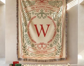 Personalized Christmas Woven Throw Blanket, Christmas Holiday Tapestry Decor, Christmas Gift For Parents Families