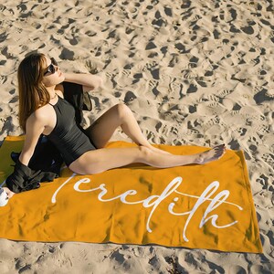 Personalized Beach Towel with Name, Custom Name Bath Towel Pool Towel, Bride / Bachelorette Beach Towel, Anniversary / Birthday Beach Towel