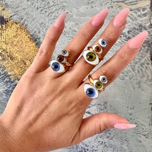 Anillos de cristal con diseño de ojo malvado: joyas protectoras ajustables de oro