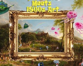 Spongebob Fine Art Print, Bikini Bottom Parody Poster, Vintage Oil Painting Style