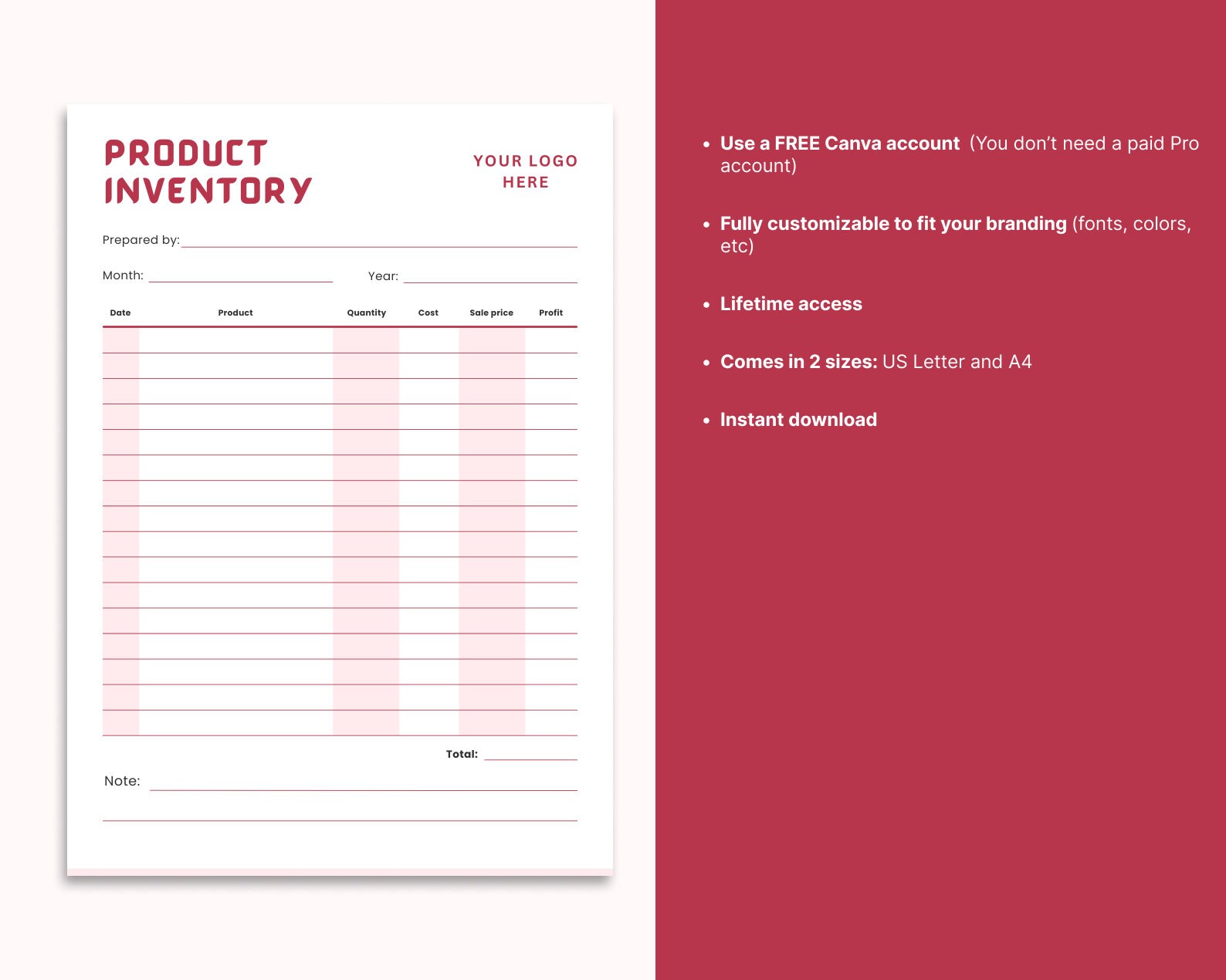 Printable Inventory Sheet, Inventory Form, Inventory Log, Inventory ...