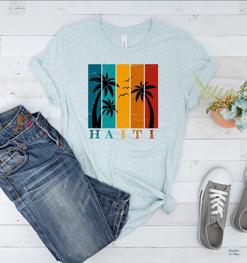 Vintage Haiti t-shirt in light heather blue color
