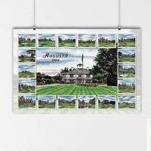 Augusta 1968 | Golf Poster Featuring Original Art | All 18 Holes of the Iconic Georgia Golf Club | Great Golf Gift | 36&quot; x 24&quot;