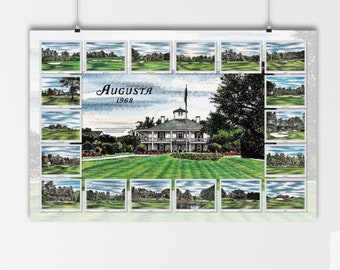 Augusta 1968 | Golf Poster Featuring Original Art | All 18 Holes of the Iconic Georgia Golf Club | Great Golf Gift | 36" x 24"