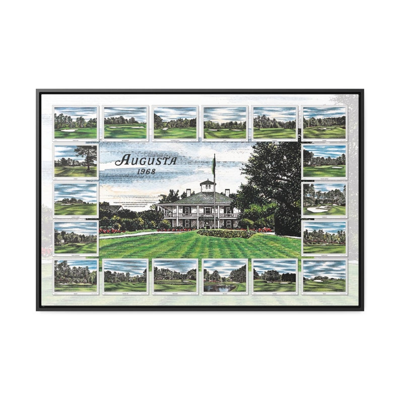 Augusta 1968 Masters Golf Art Poster Featuring Original Artwork All 18