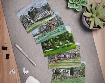 Georgia Golfer Stationary Set | Blank Golf Greeting Cards | Unique Gifts | Original Artwork Inspired by Augusta | Matching White Envelopes