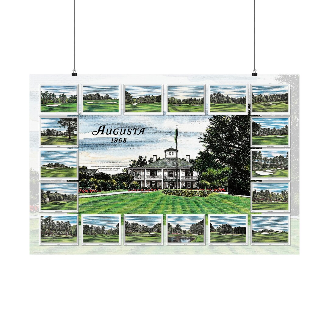 Augusta 1968 Masters Golf Art Poster Featuring Original Artwork All 18