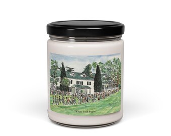 Vela aromática Patrons of Augusta / Arte original de golf / Decoración para el hogar y la oficina / Nueve opciones de aroma / Velas de soja de 255 g / Regalos de golf para ella