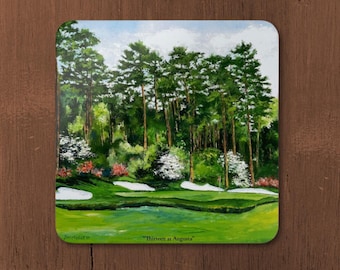 Azalea's 13th Green / Scenes from Augusta Coaster Set / Georgia Golf Wood Cork Coasters / Fantastici regali da golf per lui e per lei / Barware
