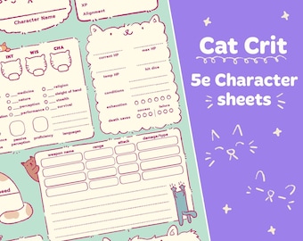 Cat Crit Dnd 5e Character Sheets PDF Digital File Printable A4 Size