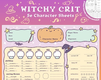 Witchy Crit Dnd 5e Character Sheets / PDF Digital File Printable A4 size