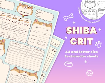 Shiba Crit Dnd 5e Character Sheets | Cute RPG PDF Printables
