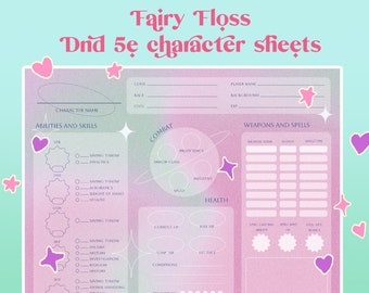 Fairy Floss Dnd 5e Character Sheets PDF Digital download Printable